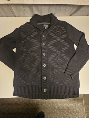 Men’s Black Shawl-Collar Button Cardigan Grandpa Sweater